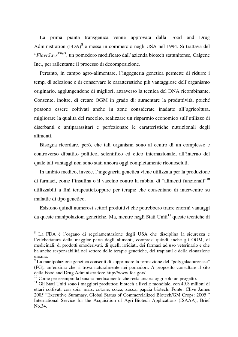 Anteprima della tesi: La regolamentazione degli Stati Uniti d'America dei prodotti alimentari geneticamente modificati. Aspetti giuridici, economici ed etici., Pagina 4