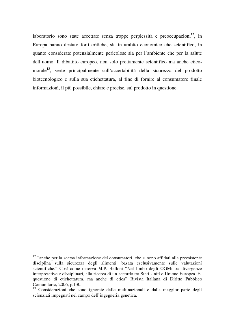Anteprima della tesi: La regolamentazione degli Stati Uniti d'America dei prodotti alimentari geneticamente modificati. Aspetti giuridici, economici ed etici., Pagina 5