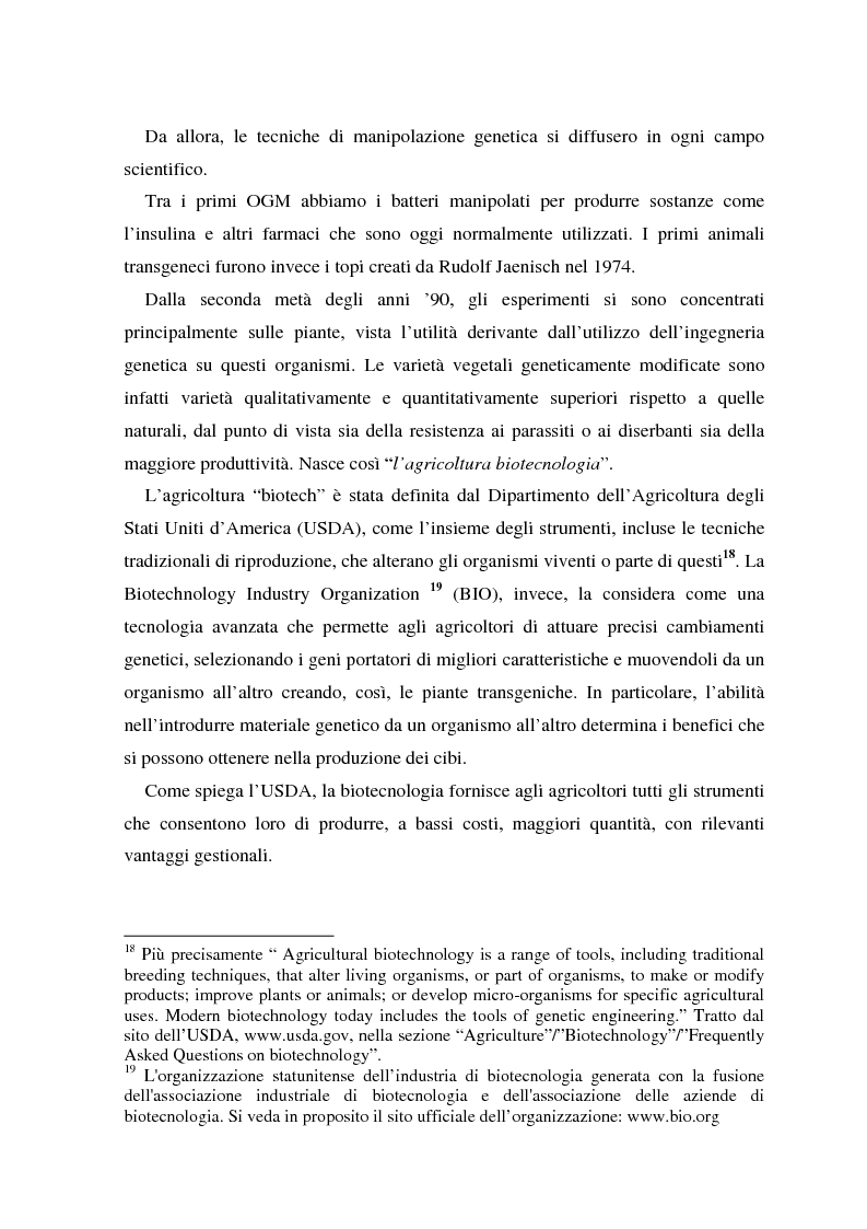Anteprima della tesi: La regolamentazione degli Stati Uniti d'America dei prodotti alimentari geneticamente modificati. Aspetti giuridici, economici ed etici., Pagina 8