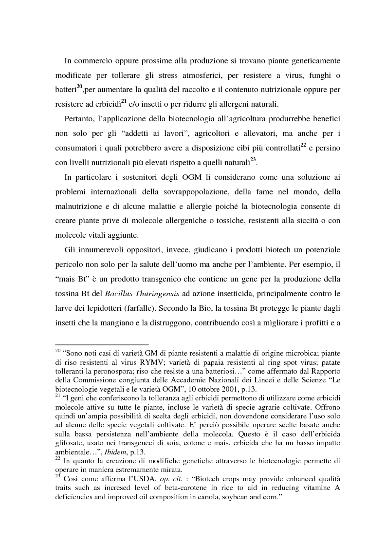 Anteprima della tesi: La regolamentazione degli Stati Uniti d'America dei prodotti alimentari geneticamente modificati. Aspetti giuridici, economici ed etici., Pagina 9