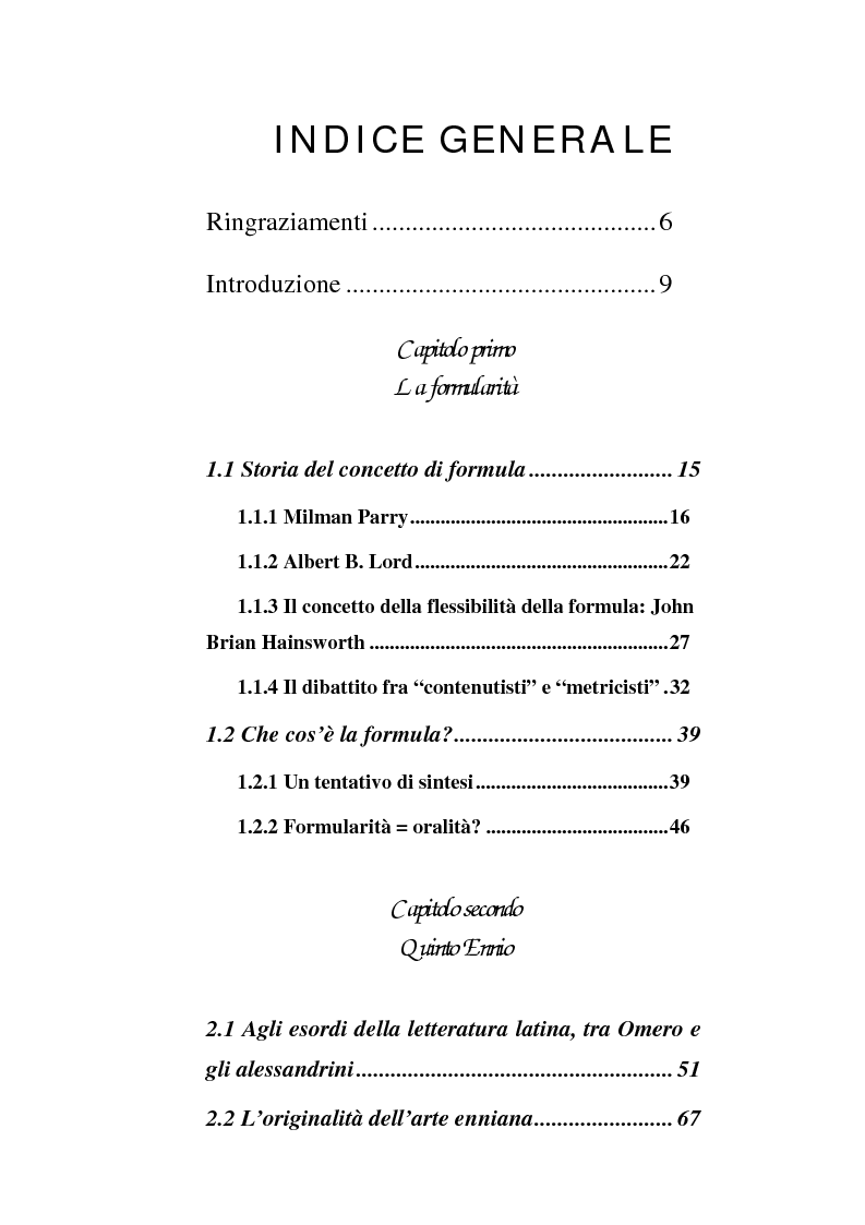 Indice della tesi: La formularità in Ennio, Pagina 1