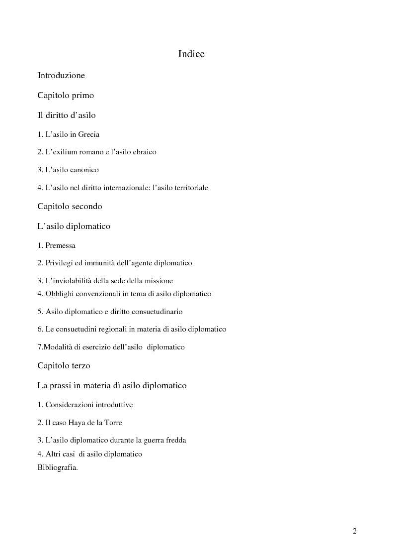Indice della tesi: L'asilo diplomatico, Pagina 1