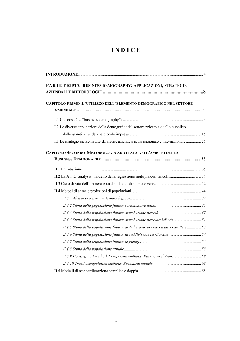 Indice della tesi: La business demography nelle strategie di mercato delle aziende di credito, Pagina 1