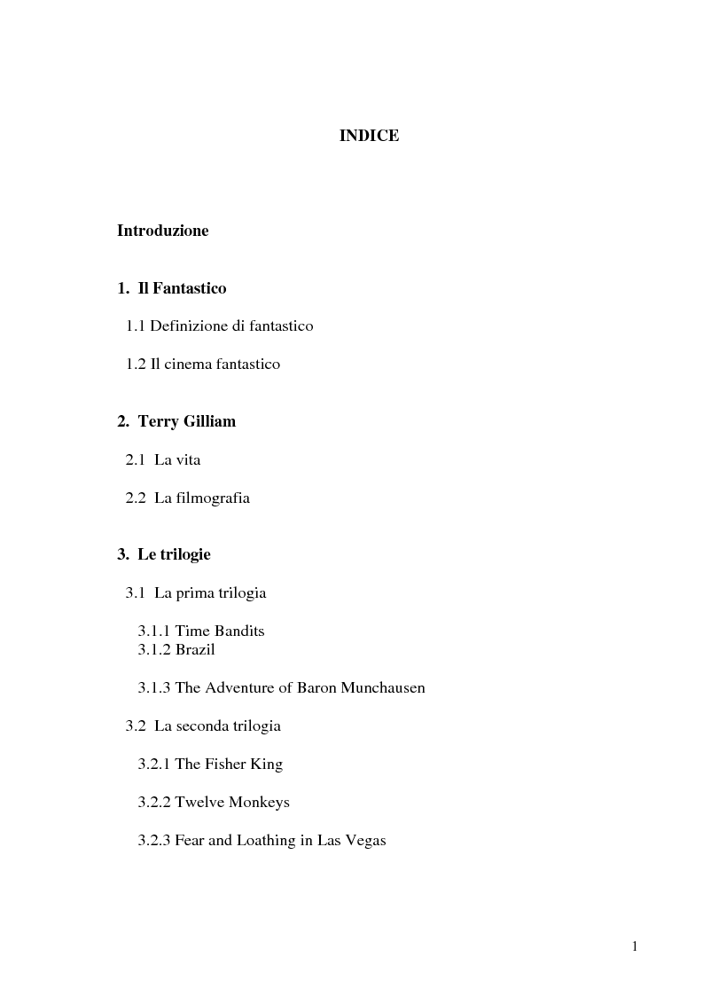 Indice della tesi: Immaginazione e visione nel cinema di Terry Gilliam, Pagina 1