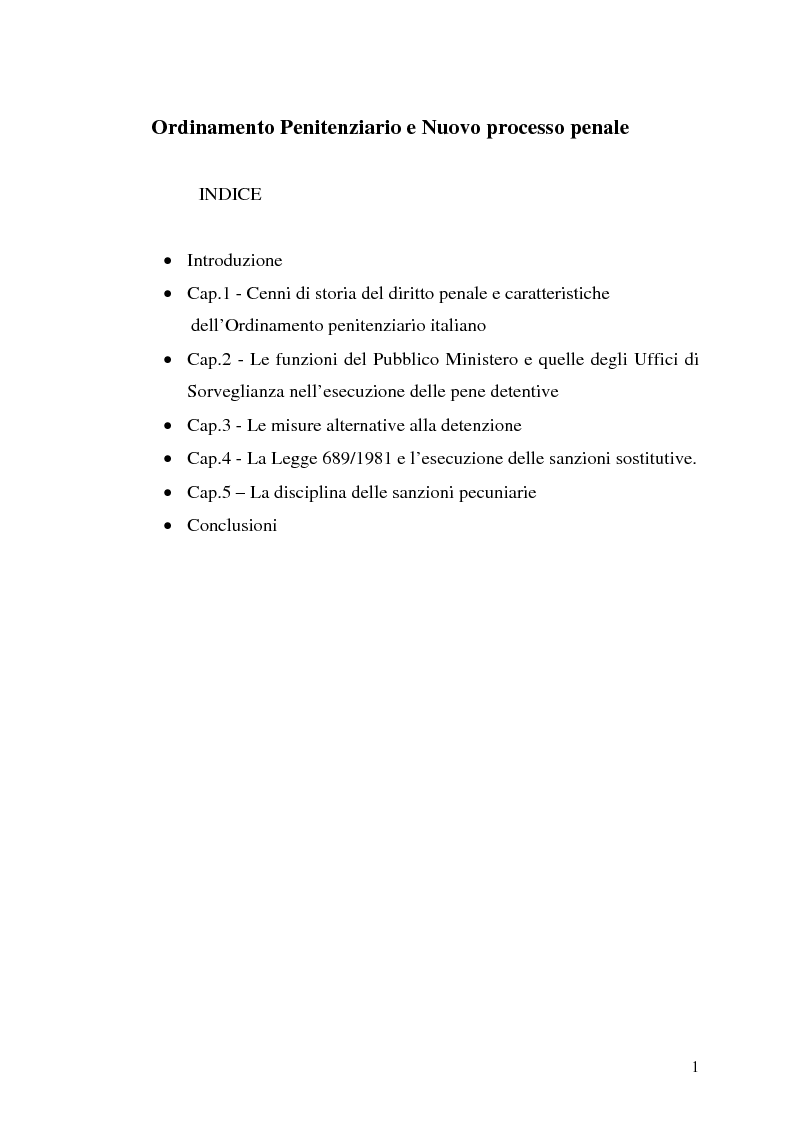 Indice della tesi: Ordinamento Penitenziario e Nuovo processo penale, Pagina 1
