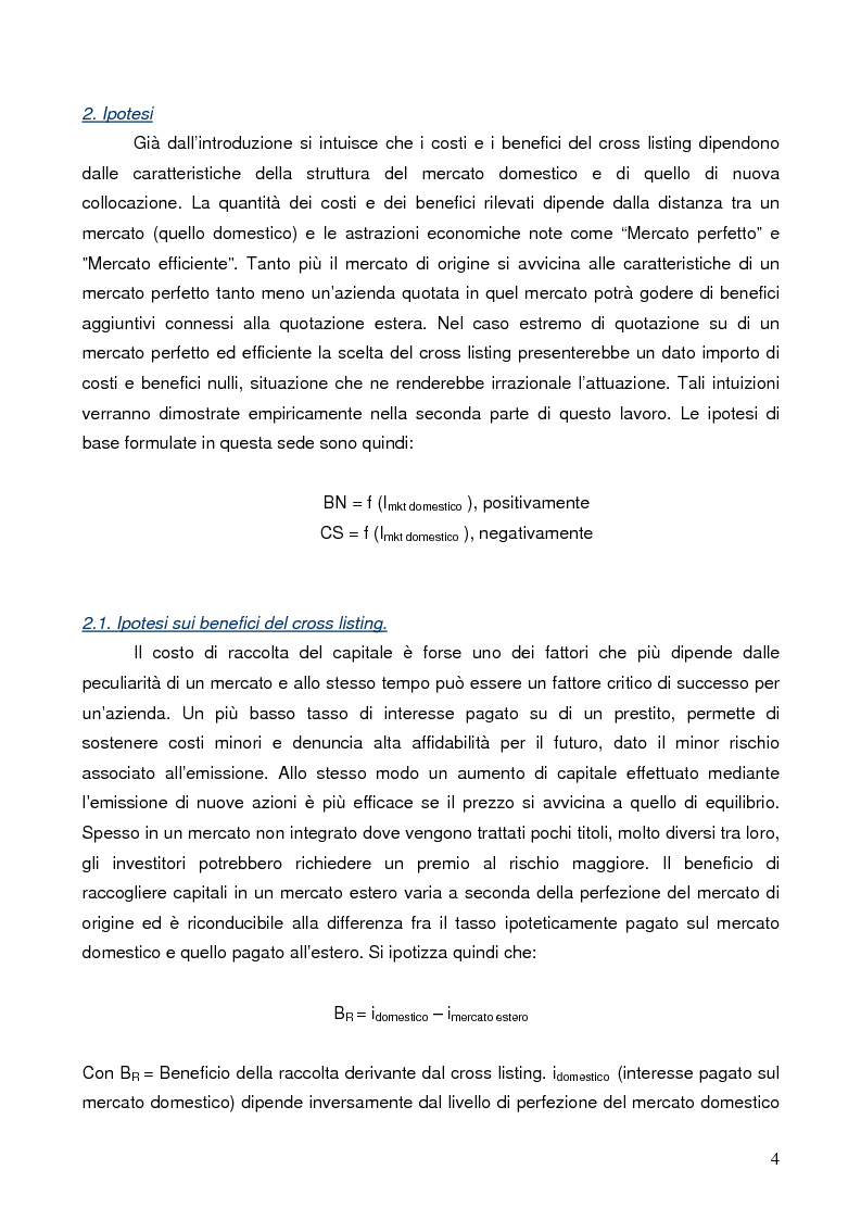 Anteprima della tesi: Verso il mercato americano: analisi empirica di costi e benefici sostenuti dalle aziende che hanno affrontato la sfida del cross listing, Pagina 2