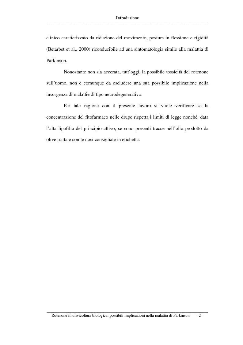Anteprima della tesi: Rotenone nell'olivicoltura biologica: possibili implicazioni nella malattia di Parkinson, Pagina 2