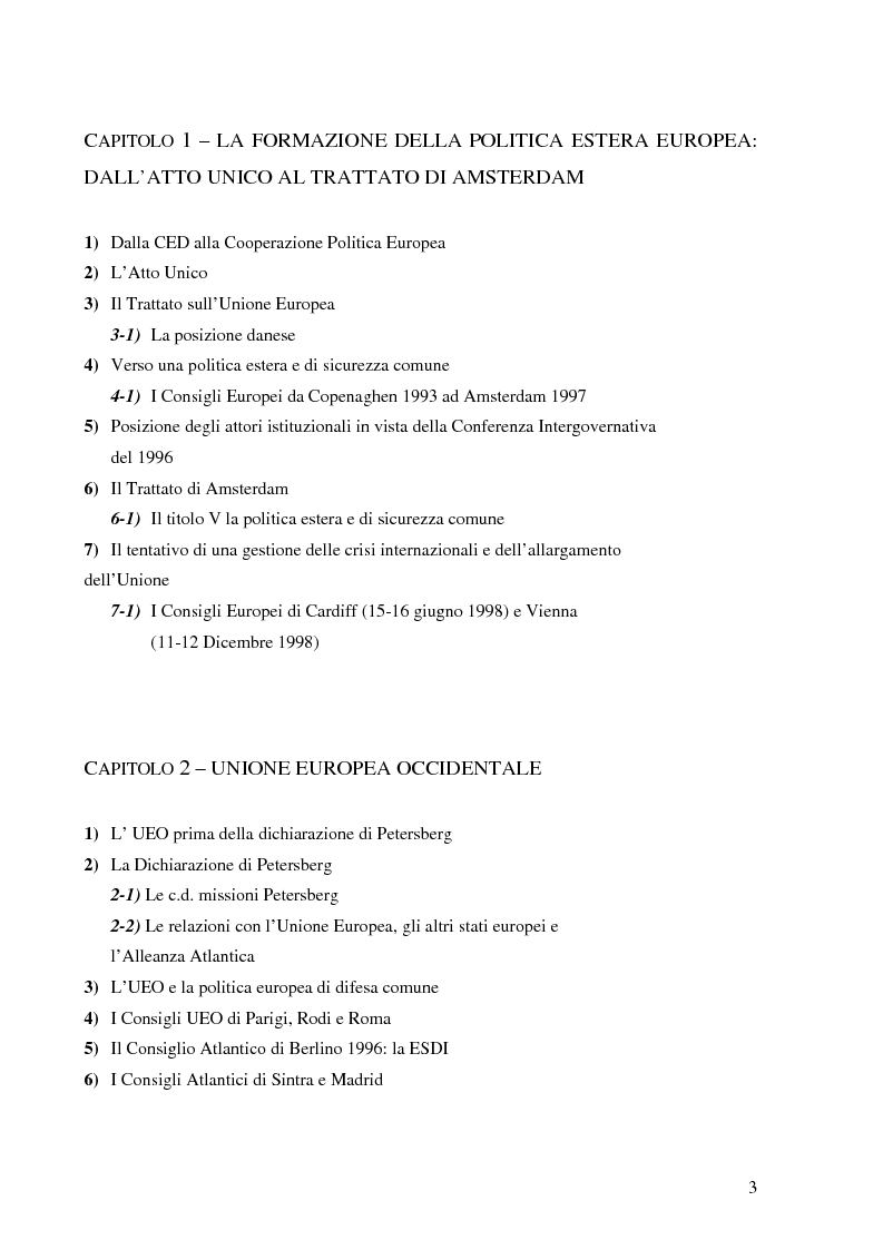 Indice della tesi: I rapporti tra l'UEO e l'Unione Europea, Pagina 1