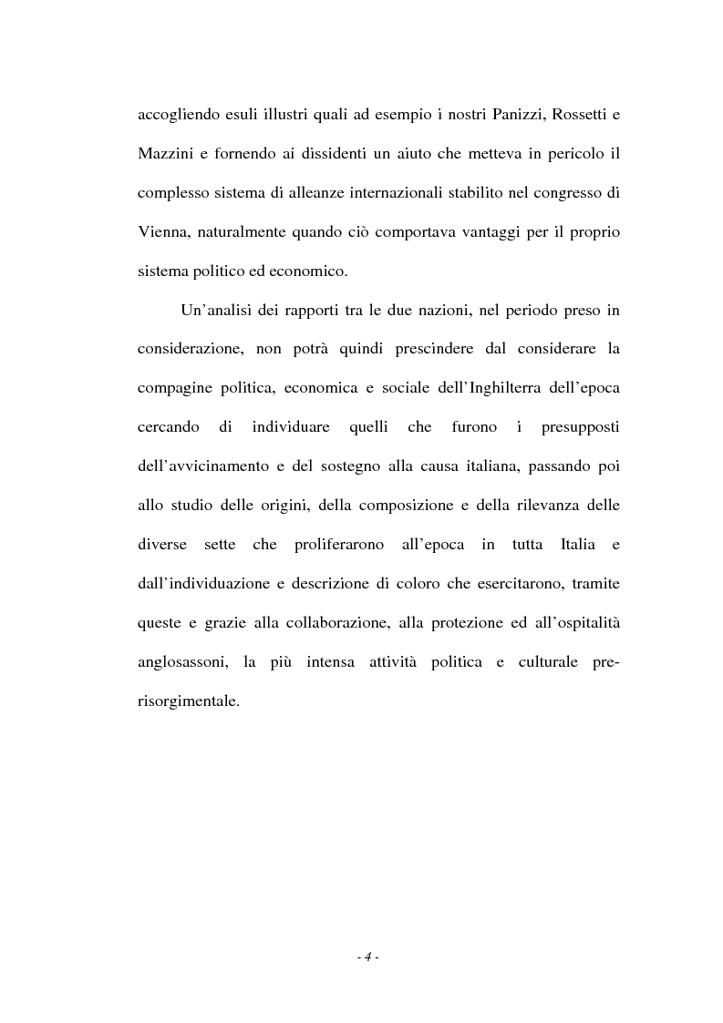 Anteprima della tesi: L'emigrazione italiana in Inghilterra tra Letteratura e Politica (1820-1860), Pagina 4