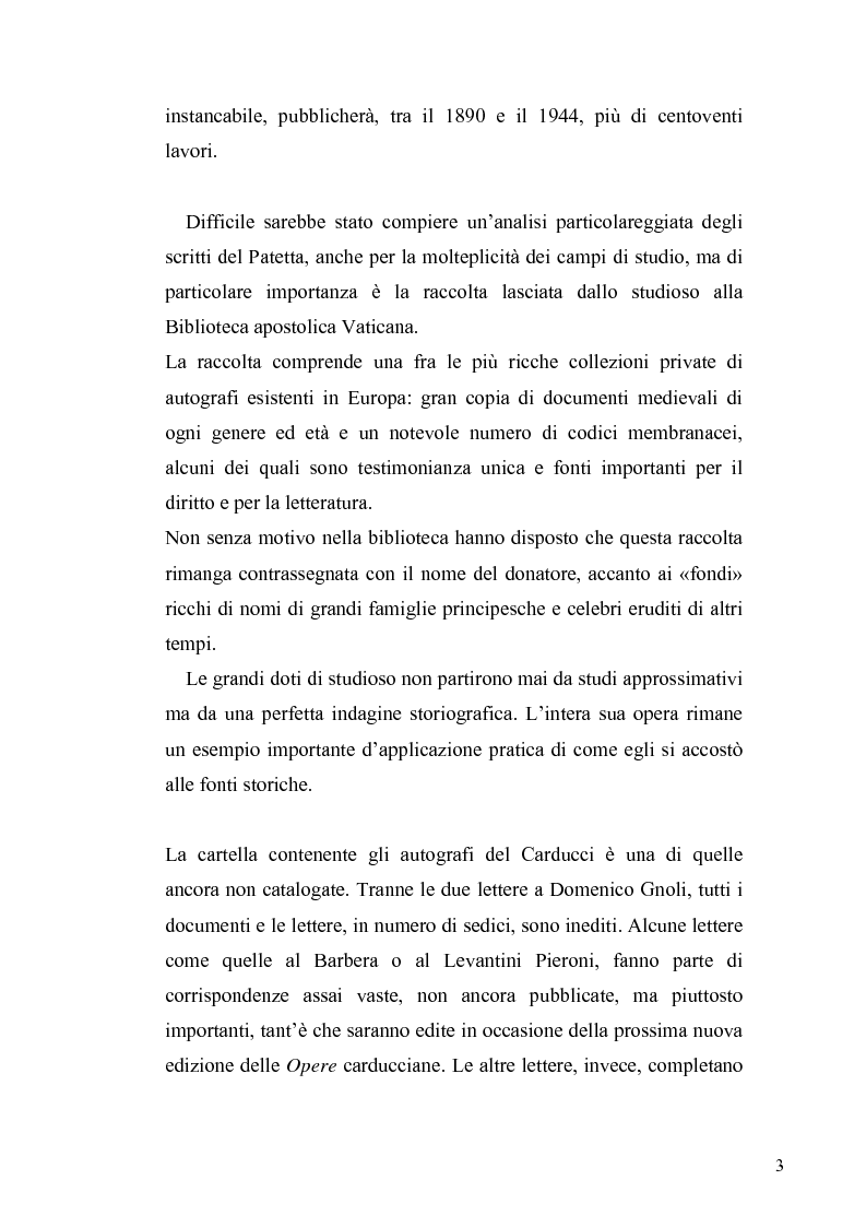 Anteprima della tesi: Lettere di Giosue Carducci nel fondo Patetta della Biblioteca Apostolica Vaticana, Pagina 2