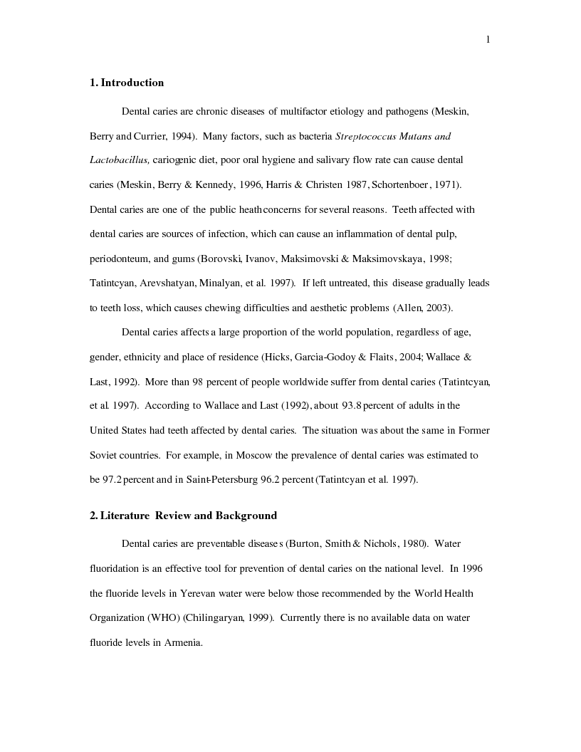 Anteprima della tesi: Dental Caries, Oral Hygiene Skills and Nutritional Skills of Sisian Schoolchildren Aged 12, Pagina 2
