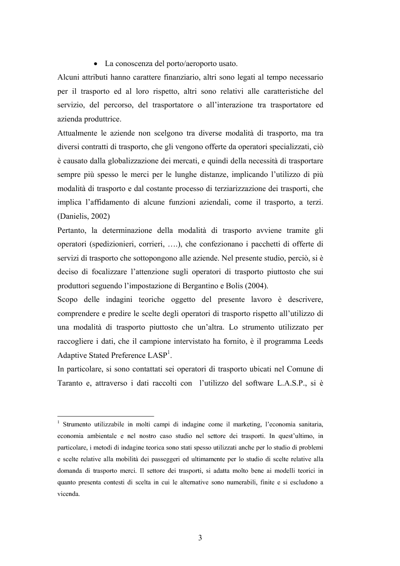 Anteprima della tesi: Studio delle preferenze degli operatori di trasporto nell'area di Taranto, Pagina 2