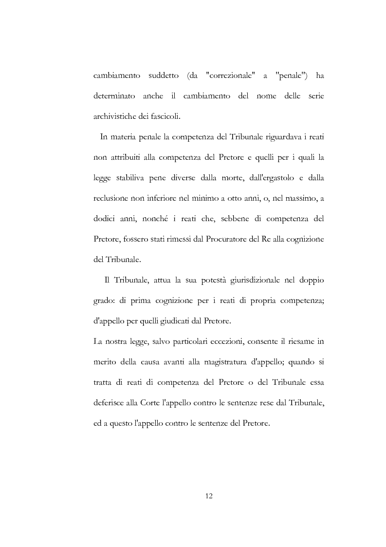 Anteprima della tesi: Organizzazione del Tribunale circondariale civile e penale di Trani, serie dei processi penali anno 1905, Pagina 10