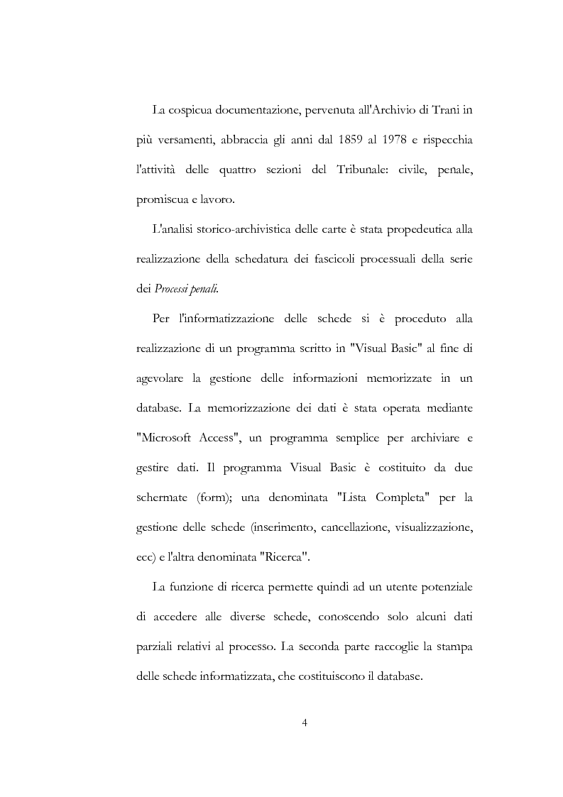 Anteprima della tesi: Organizzazione del Tribunale circondariale civile e penale di Trani, serie dei processi penali anno 1905, Pagina 2