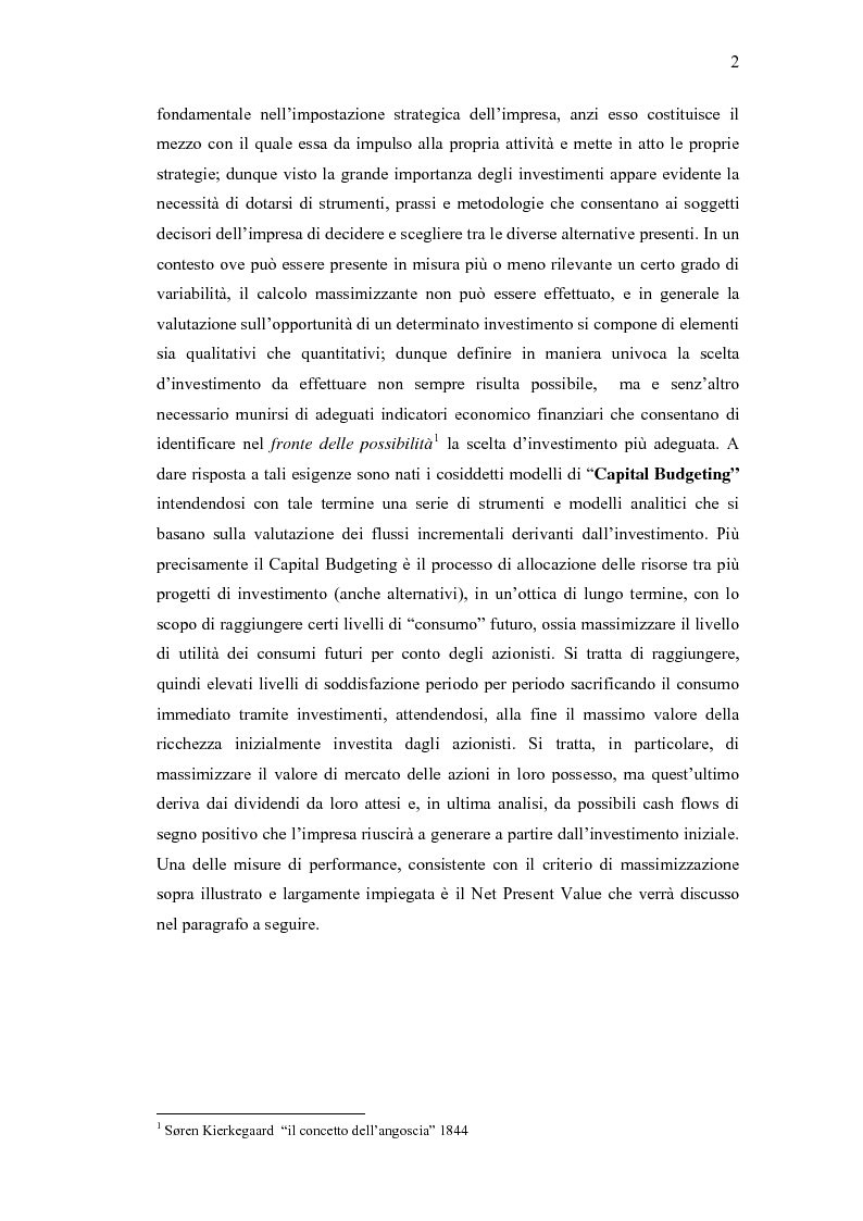 Anteprima della tesi: Real option e flessibilità manageriale, Pagina 2