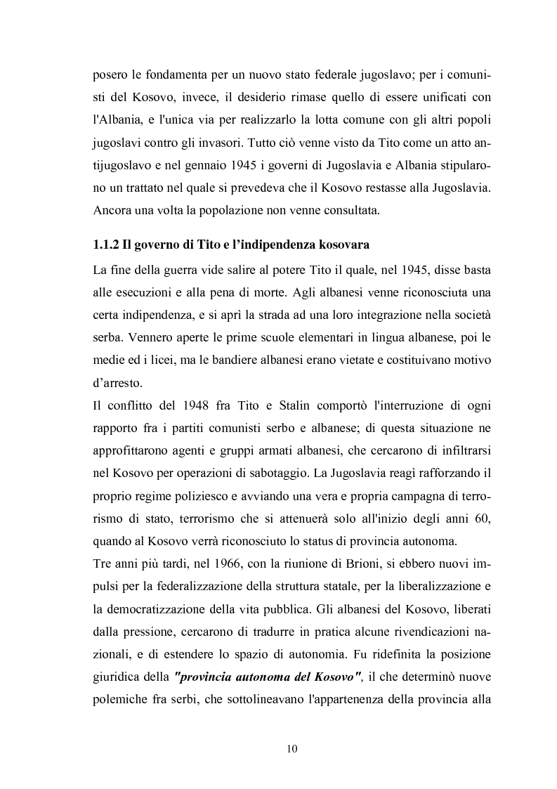 Anteprima della tesi: Il Kosovo tra indipendenza ed integrazione europea: problematiche economico - politiche e strategie di integrazione comunitaria, Pagina 10