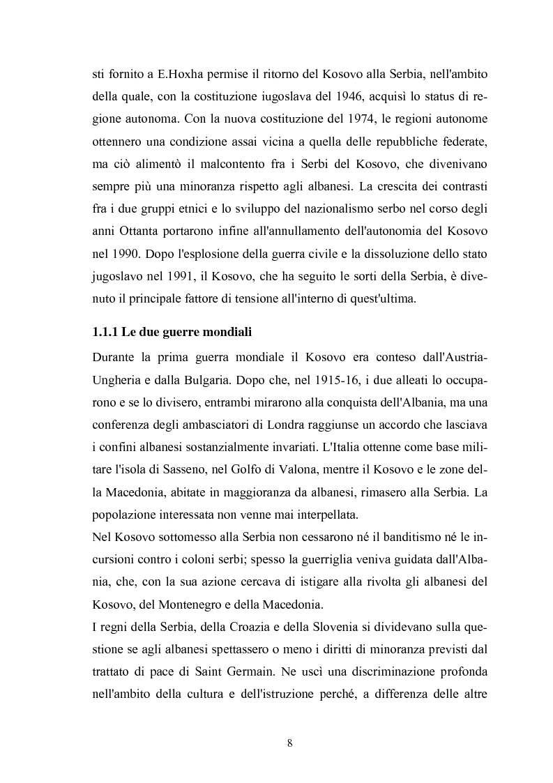 Anteprima della tesi: Il Kosovo tra indipendenza ed integrazione europea: problematiche economico - politiche e strategie di integrazione comunitaria, Pagina 8