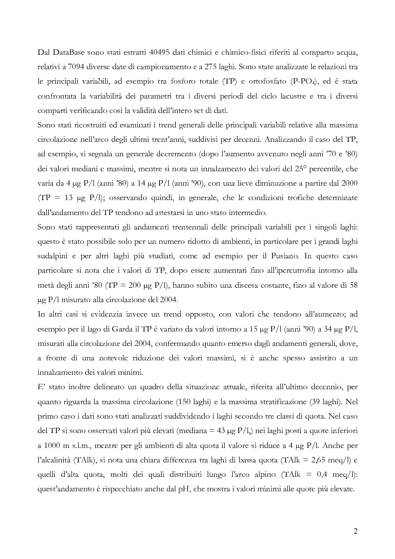 Anteprima della tesi: Qualità chimica e fisica dei laghi italiani nell'arco di un trentennio, Pagina 2