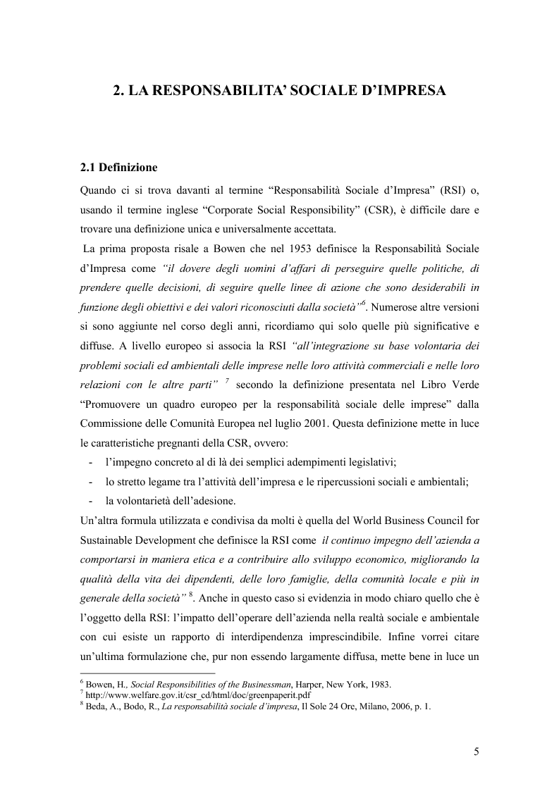 Anteprima della tesi: La Responsabilità Sociale d'Impresa nella cultura organizzativa di un'azienda italiana, Pagina 5