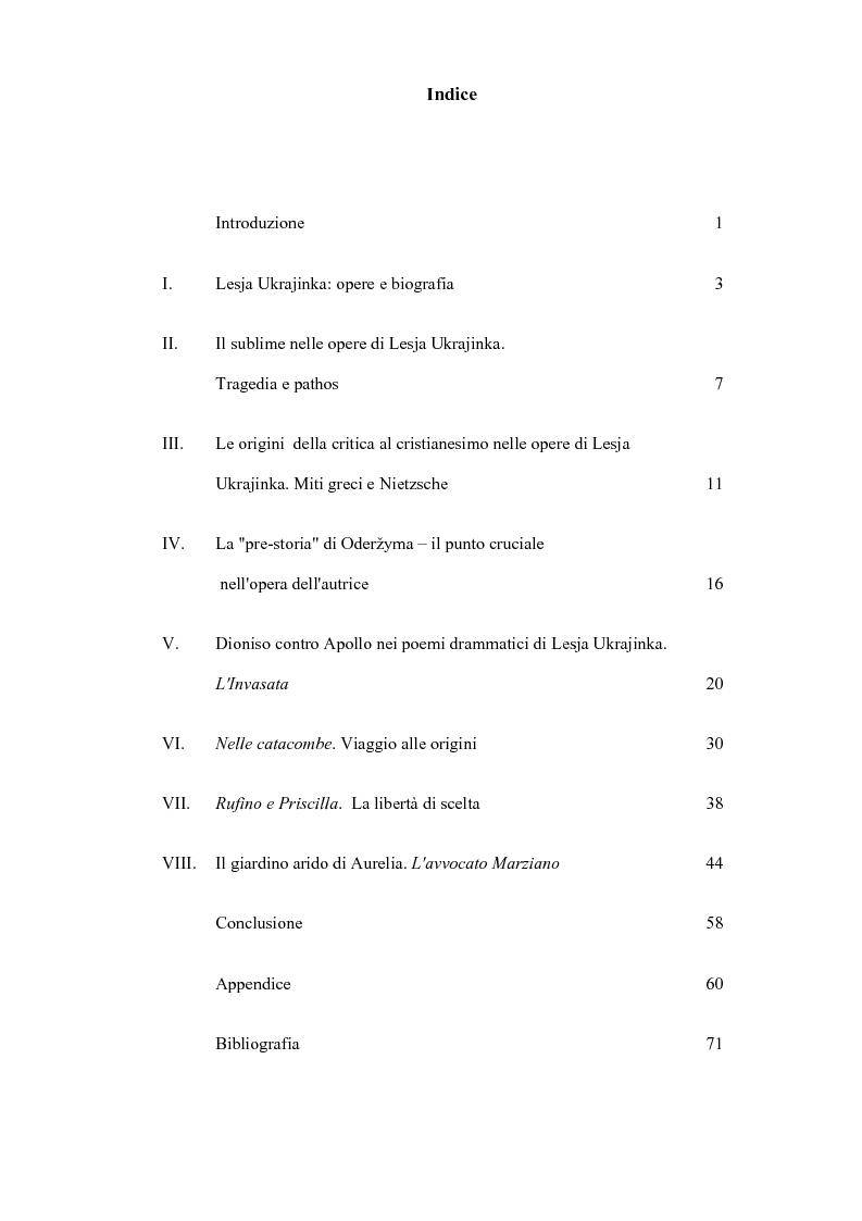 Indice della tesi: Lesja Ukrajinka e la sua visione del Cristianesimo, Pagina 1