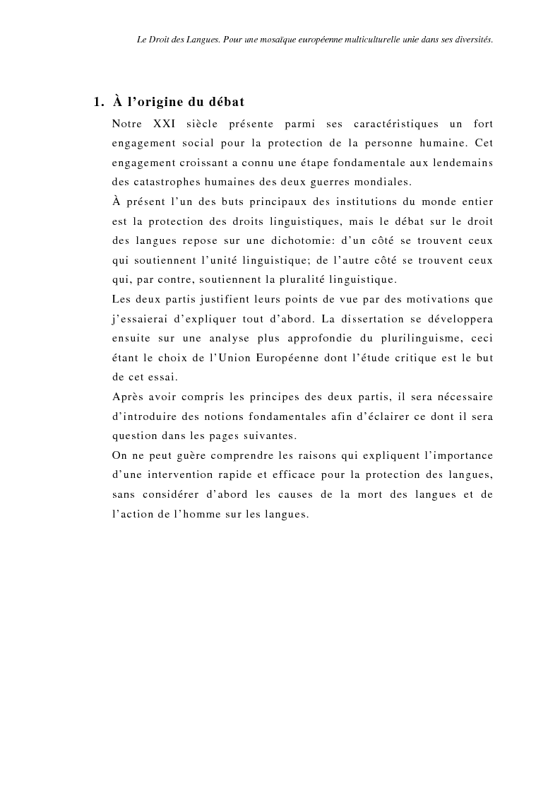Anteprima della tesi: Le Droit des Langues. Pour une mosaique européenne multiculturelle unie dans ses diversités, Pagina 3