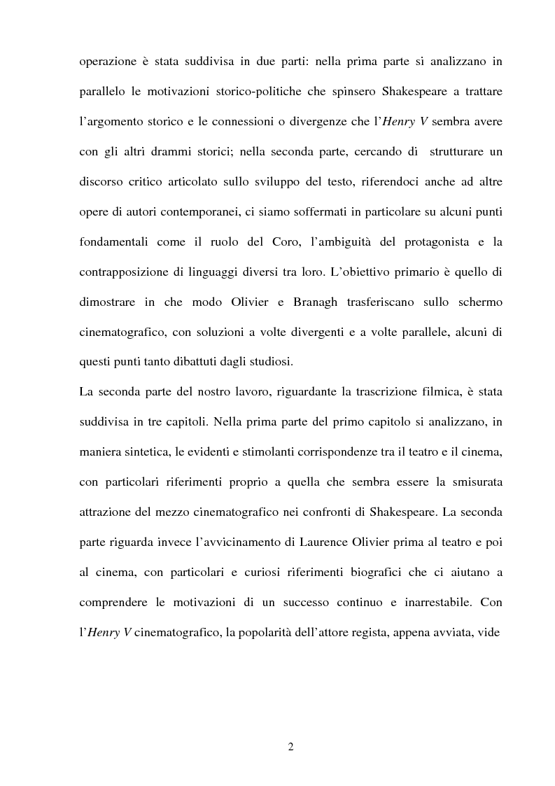 Anteprima della tesi: Henry V dal testo di Shakespeare alla trascrizione filmica: Laurence Olivier e Kenneth Branagh, Pagina 2