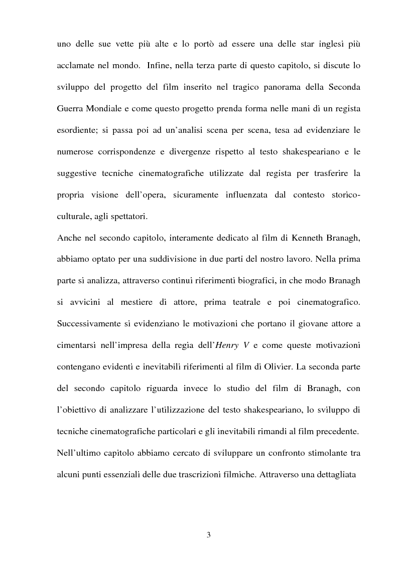 Anteprima della tesi: Henry V dal testo di Shakespeare alla trascrizione filmica: Laurence Olivier e Kenneth Branagh, Pagina 3