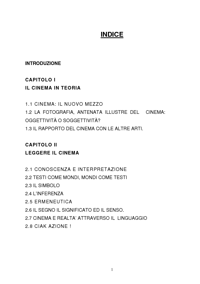 Indice della tesi: Come la Filosofia legge il Cinema, Pagina 1
