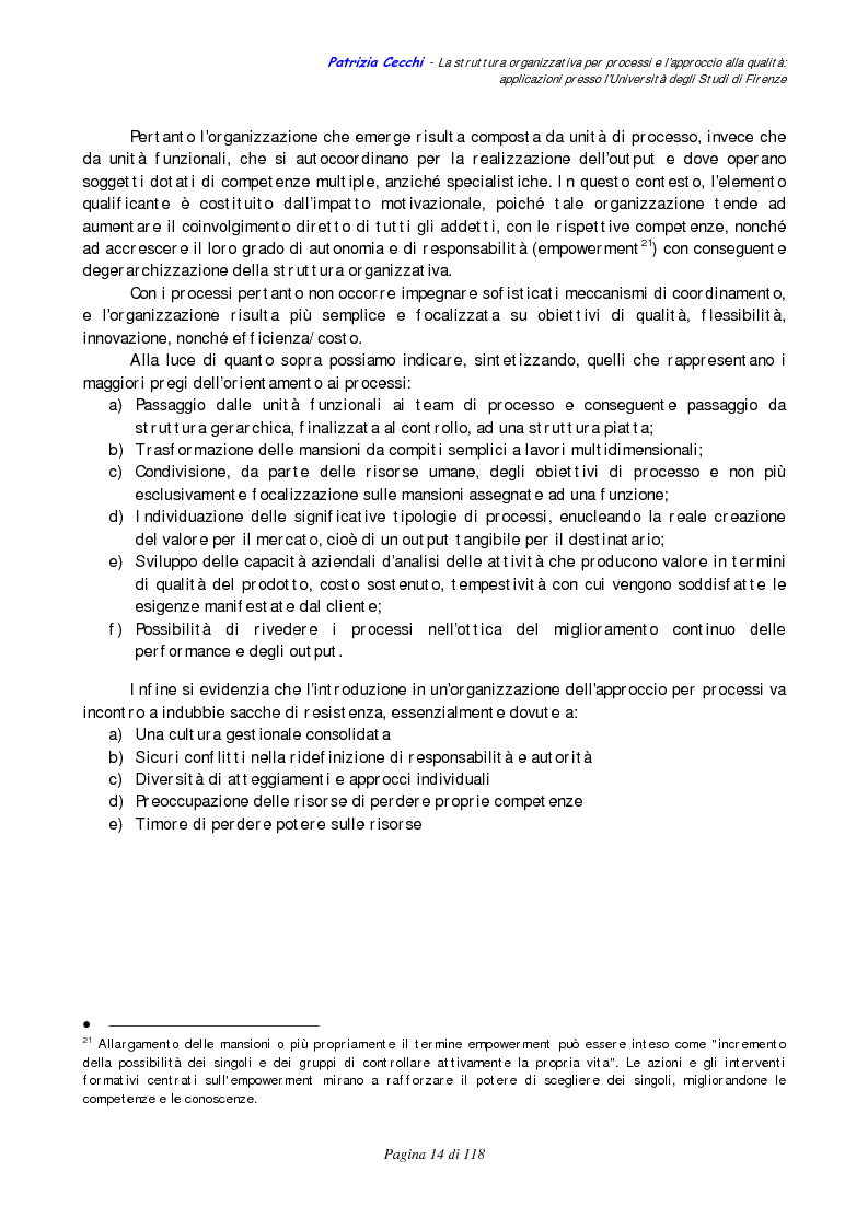 Anteprima della tesi: La struttura organizzativa per processi e l’approccio alla qualità: applicazioni presso l’Università degli Studi di Firenze, Pagina 10