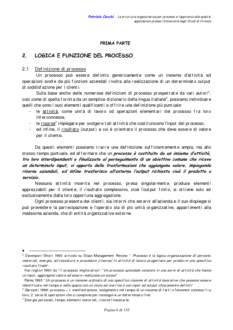 Anteprima della tesi: La struttura organizzativa per processi e l’approccio alla qualità: applicazioni presso l’Università degli Studi di Firenze, Pagina 2
