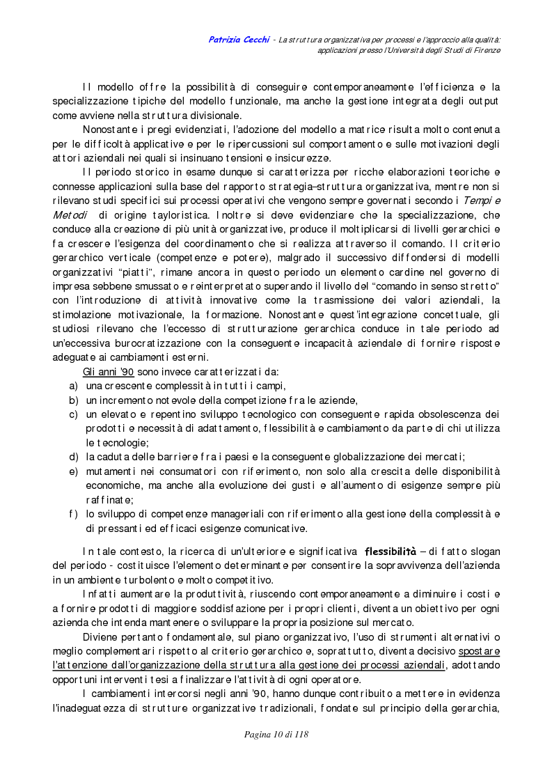 Anteprima della tesi: La struttura organizzativa per processi e l’approccio alla qualità: applicazioni presso l’Università degli Studi di Firenze, Pagina 6