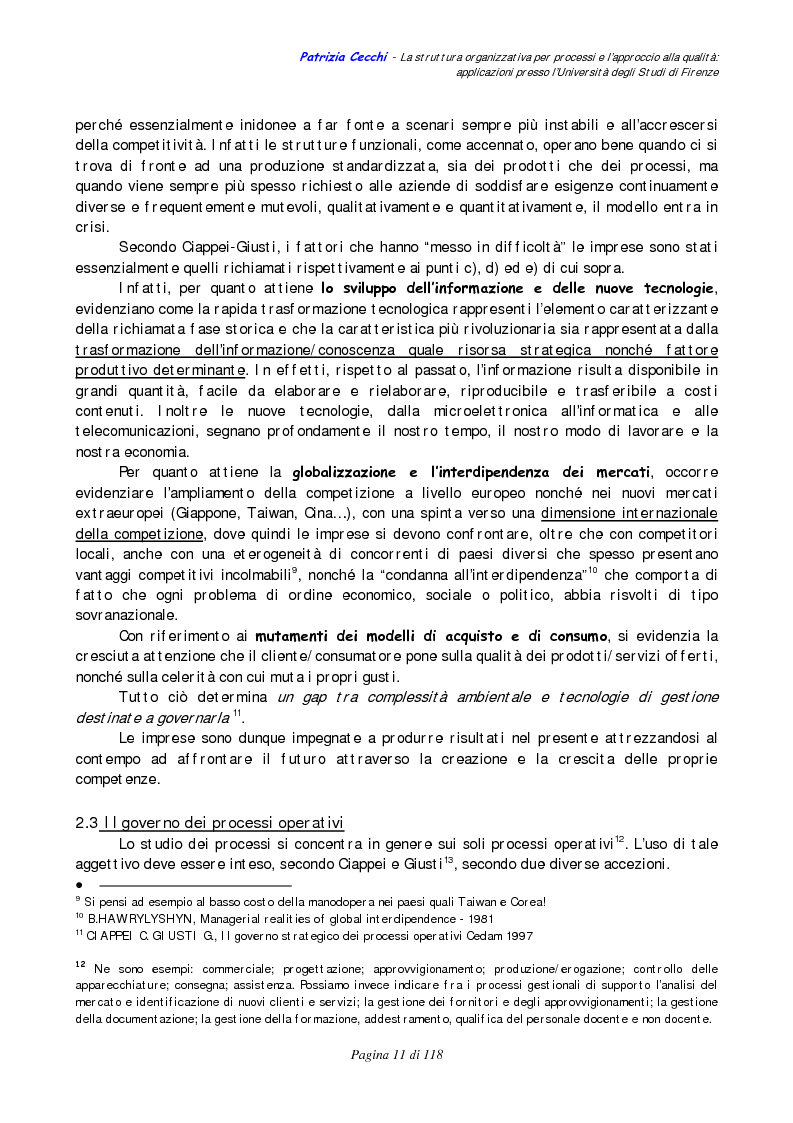Anteprima della tesi: La struttura organizzativa per processi e l’approccio alla qualità: applicazioni presso l’Università degli Studi di Firenze, Pagina 7
