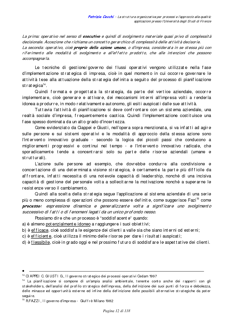 Anteprima della tesi: La struttura organizzativa per processi e l’approccio alla qualità: applicazioni presso l’Università degli Studi di Firenze, Pagina 8