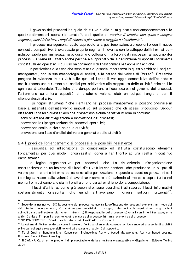 Anteprima della tesi: La struttura organizzativa per processi e l’approccio alla qualità: applicazioni presso l’Università degli Studi di Firenze, Pagina 9