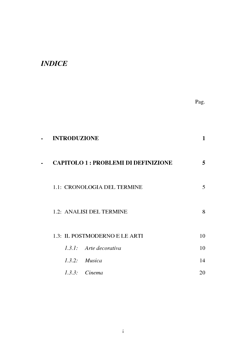 Indice della tesi: Un nuovo Postmoderno: riscontri ed analisi nella cinematografia di Alejandro Gonzales Iñarritu, Pagina 1
