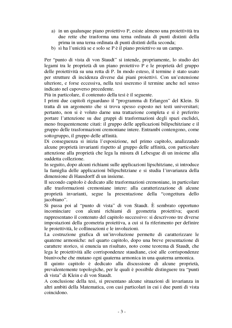 Anteprima della tesi: Trasformazioni geometriche e proprietà invarianti: i punti di vista di Klein e di von Staudt, Pagina 2