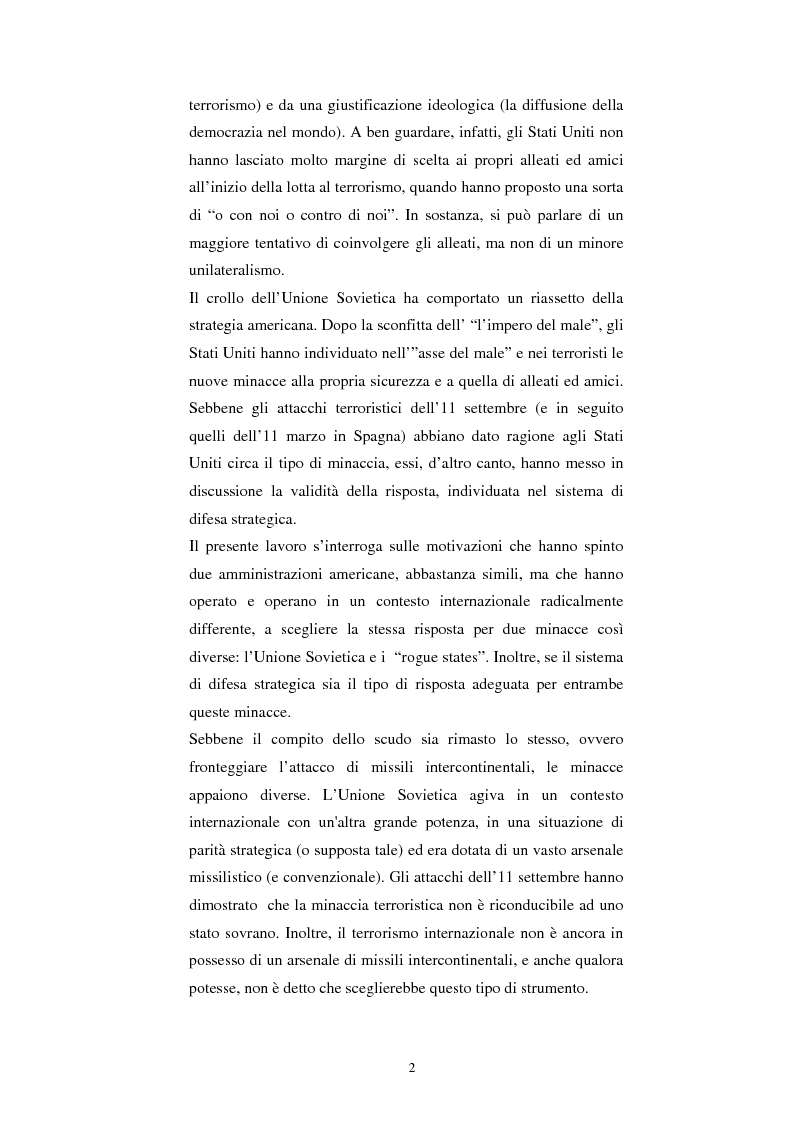 Anteprima della tesi: Gli USA e la difesa strategica: da Ronald Reagan a George W. Bush, Pagina 2