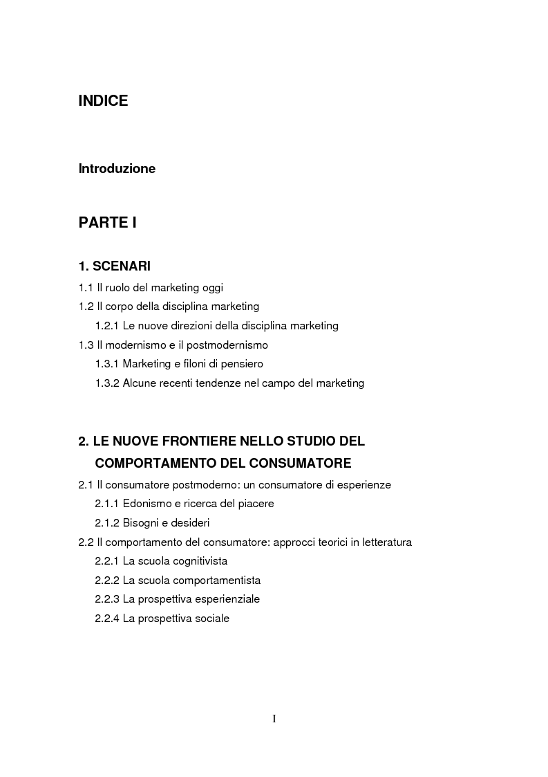 Indice della tesi: Marketing ed esperienza. Il caso ''La Feltrinelli Libri e Musica'', Pagina 1