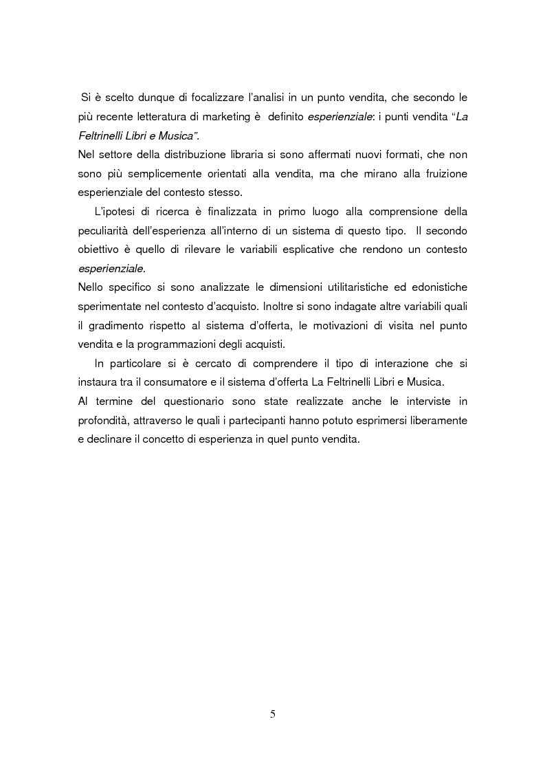 Anteprima della tesi: Marketing ed esperienza. Il caso ''La Feltrinelli Libri e Musica'', Pagina 5