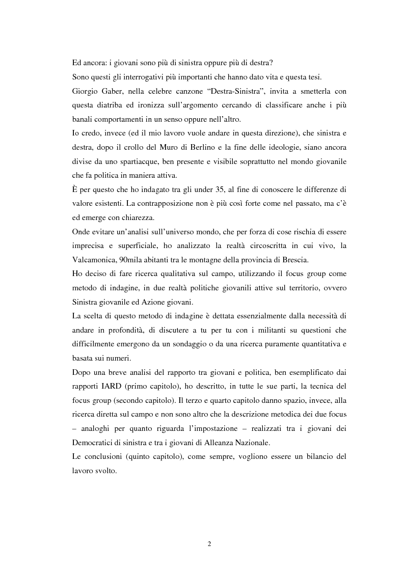 Anteprima della tesi: Sinistra e destra nella realtà politica giovanile della Valcamonica: focus group a confronto, Pagina 2