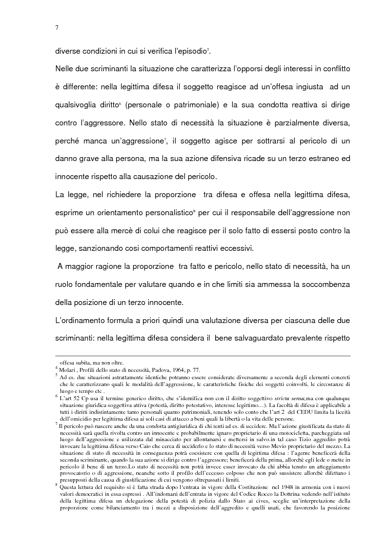 Anteprima della tesi: La proporzione tra offesa e difesa e tra fatto e pericolo nella legittima difesa e nello stato di necessità, Pagina 3