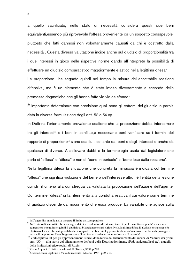 Anteprima della tesi: La proporzione tra offesa e difesa e tra fatto e pericolo nella legittima difesa e nello stato di necessità, Pagina 4