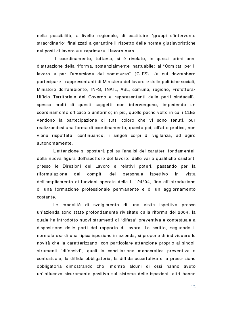Anteprima della tesi: D. Lgs. 124/2004. Le novità della riforma dei servizi ispettivi, Pagina 4