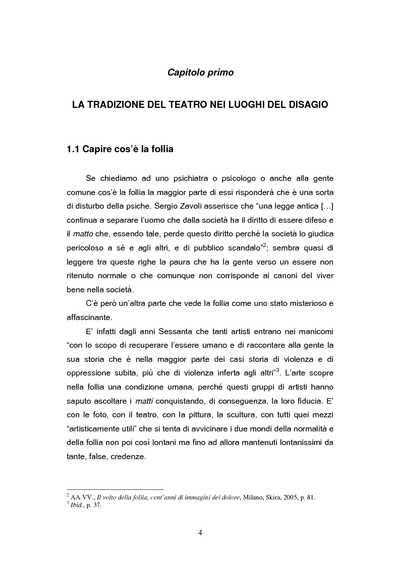 Anteprima della tesi: Teatro nei luoghi del disagio psichico: L’Accademia della Follia di Misculin e un confronto con un’esperienza delle origini, Marco Cavallo, Pagina 2