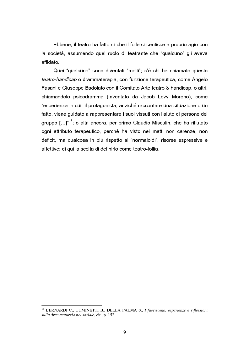 Anteprima della tesi: Teatro nei luoghi del disagio psichico: L’Accademia della Follia di Misculin e un confronto con un’esperienza delle origini, Marco Cavallo, Pagina 7