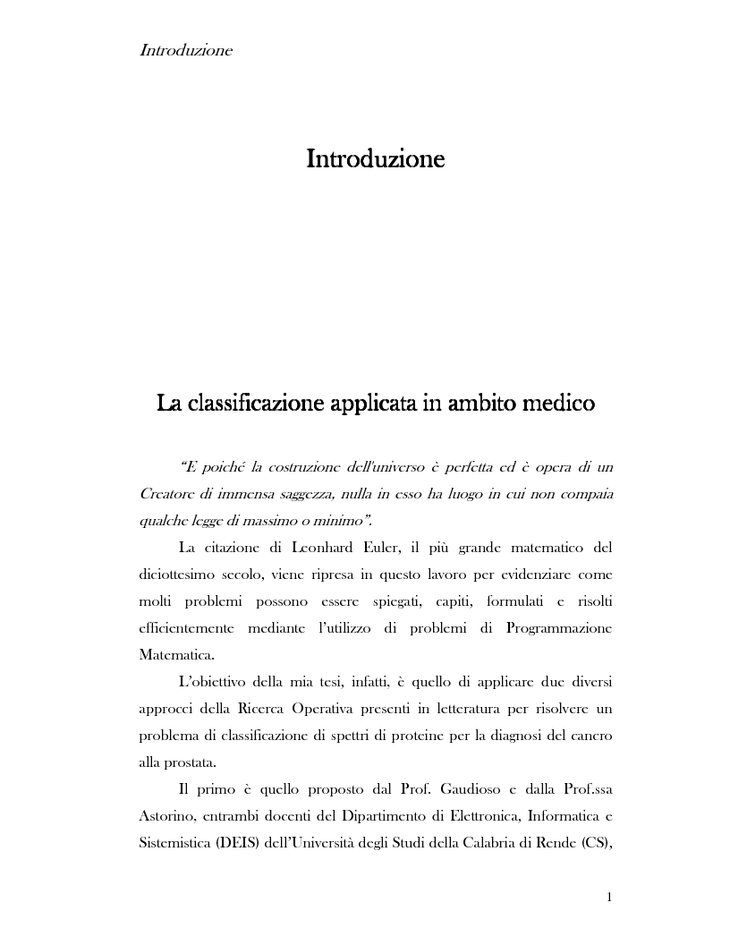 Anteprima della tesi: Classification techniques of protein spectra for the diagnosis of prostate cancer, Pagina 1