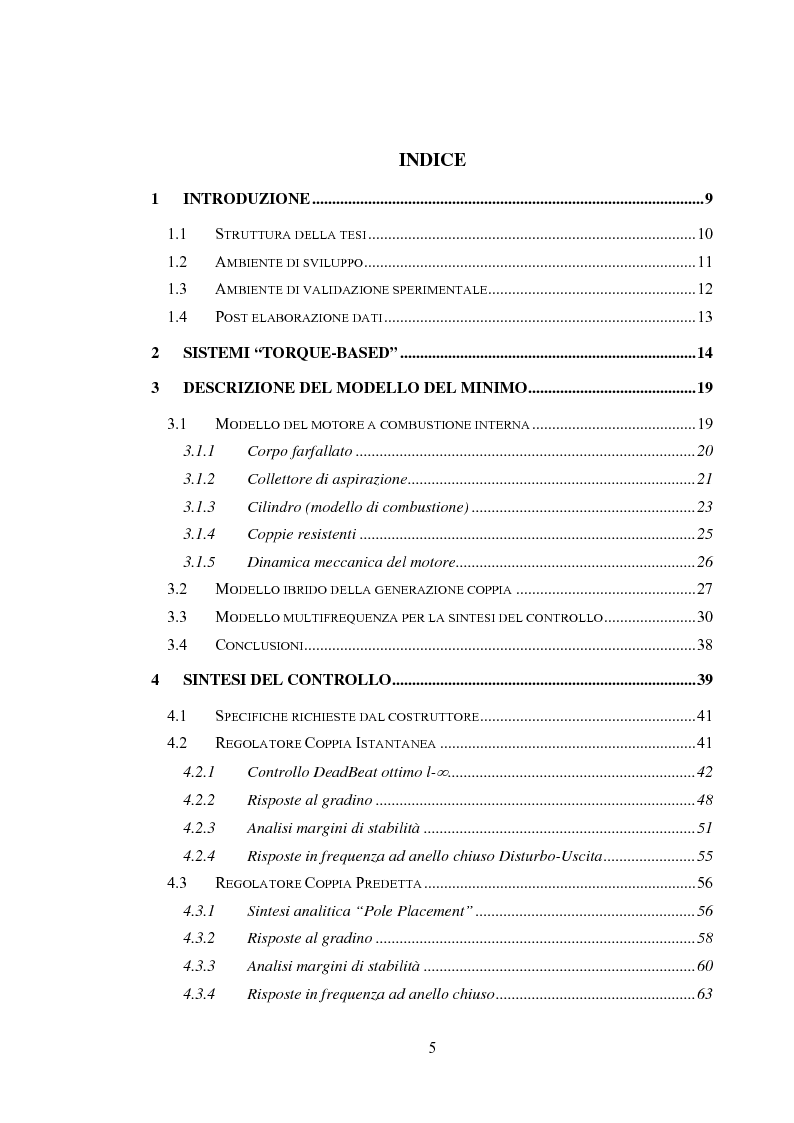 Indice della tesi: Controllo del regime di minimo per sistemi ''Torque Based'': Un approccio polinomiale, Pagina 1