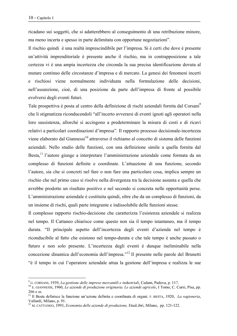 Anteprima della tesi: Il rischio nell'impresa. Concetti, prospettive d’analisi, principi di gestione, Pagina 10