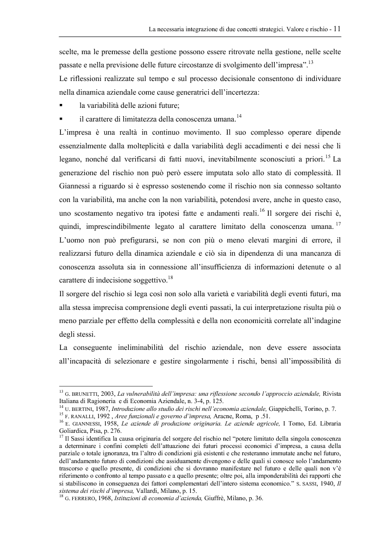 Anteprima della tesi: Il rischio nell'impresa. Concetti, prospettive d’analisi, principi di gestione, Pagina 11