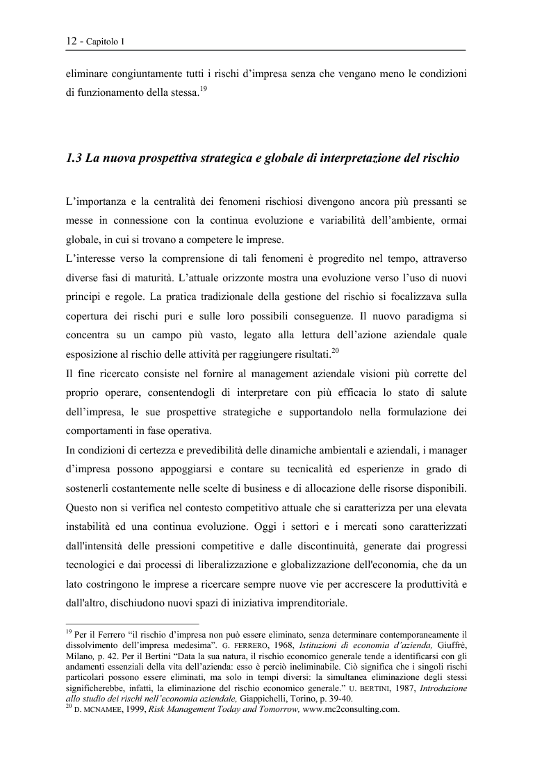 Anteprima della tesi: Il rischio nell'impresa. Concetti, prospettive d’analisi, principi di gestione, Pagina 12